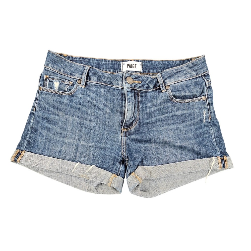 Paige Jimmy Jimmy Cuffed Denim Shorts Blue Women Size 25 Distressed Casual